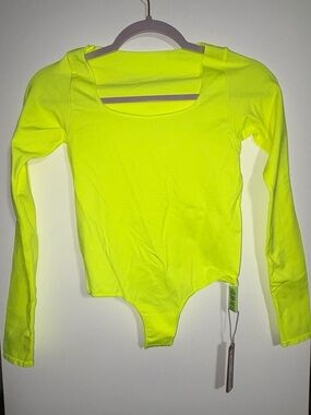 SKIMS Neon Yellow Long Sleeve Bodysuit